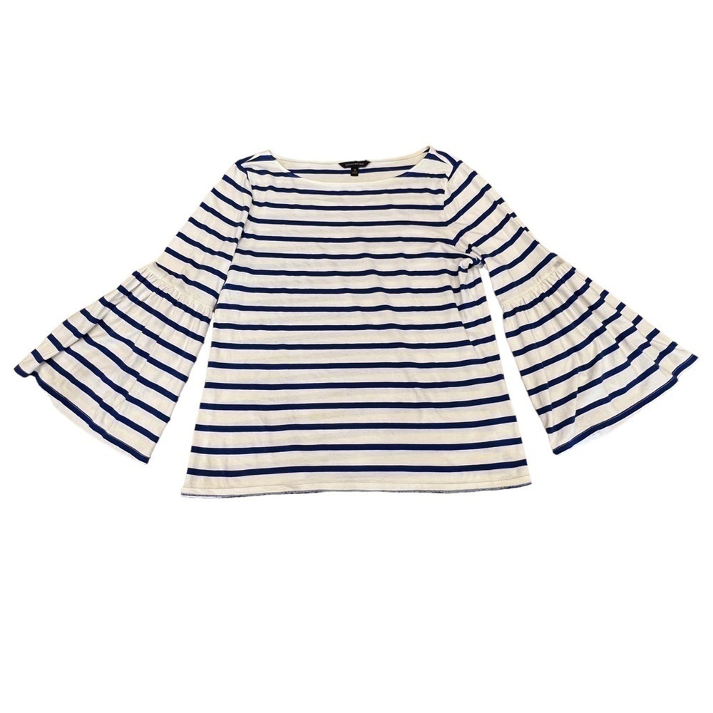 BANANA REPUBLIC Blue & Cream Bell Sleeve Top, Long Sleeve, Size Medium